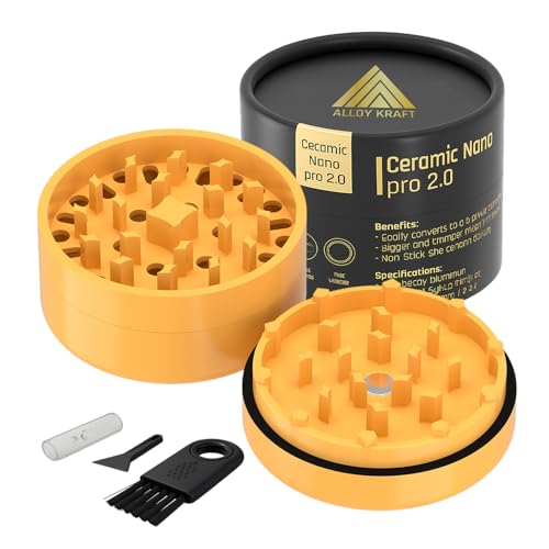 Molinillo Premium Ceramic Nano Pro 2.0 – Recubrimiento cerámico antiadherente, Quick-Connect magnético N52, Cámara profunda Ø 62 mm, Especias – Amarillo