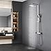 Produktbild KAIBOR Edelstahl Duschsystem mit Thermostat, Duschset mit Schöne Edelstahl Ultraslim Kopfbrause 26x26 cm, Handbrause, Höhenverstellbar Duschstange, mit Anti-Verbrühungs-Duschsystem