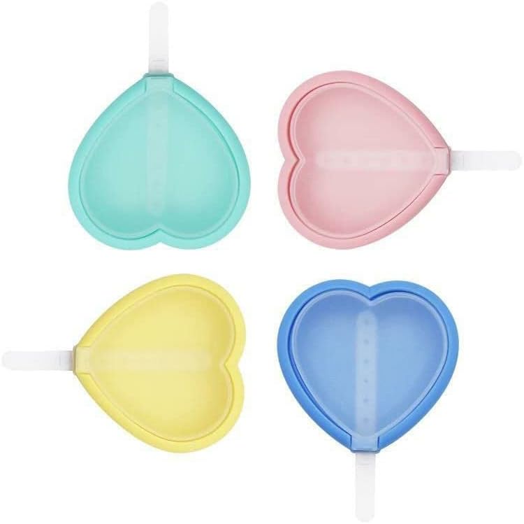 Ice Candy Maker | Silicone Popsicle Molds Ice Pop Makers Reusable Ice Lolly Cream Mold Home-Made Heart Shape Easy Release Popsicles Mould Lid with Stick (4Psc_Multicolor)