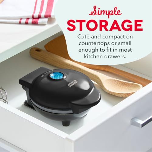 Image of Dash Mini Waffle Maker with Ceramic Nonstick Cooking Surface, 4 Inch Small Waffle Iron, Single Serve, Easy to Clean, Compact Breakfast Maker for Kids & Families, Black