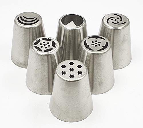 S.B. ANJALI SHALU BHAI Nozzle Cake Decorating Random Design Russian Icing Piping Nozzles- Set of 6.