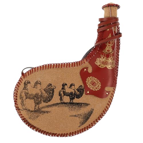ABOOFAN Traditional Wine Bota Bag Leather Water Pouch with Strap Portable Ancient Style 12.20X8.07X0.98In Sealed Lid for Outdoor Travel and Home Use