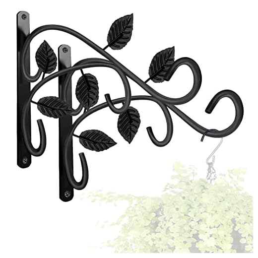 KABB 2 PCS Metal Hanging Hook Plants Brackets, 12 Inch Iron Wall Mount Bracket Durable Rust-Resistant Plant Hanger Hook for Hanging Plants Bird Feeder Lantern Wind Chimes