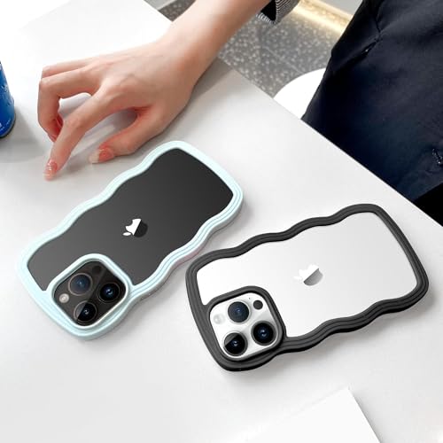 Image of MIDOS Back Cover Compatible with iPhone 14 Pro Max, Cute Curly Wave Frame Clear Case for Girls Women, Transparent Soft Silicone TPU Bumper Shockproof Protective Cover for iPhone 14 Pro Max (Black)