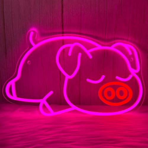 Image of Cute Pink Pig Neon Sign for Wall Decor, Neon Light for Bedroom LED Light Up Sign Creative Aesthetic Room Decor, USB Dimmable Backdrop Home Party Birthday Gift for Kids Boys Girls 15.7'' X 10.6''