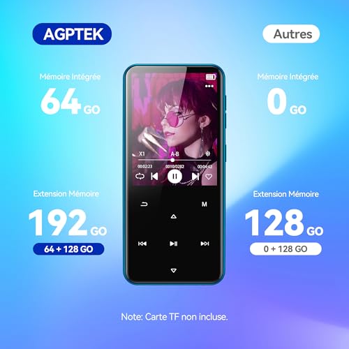 AGPTEK 64Go MP3 Bluetooth avec Haut-Parleur 2.4" Écran Lecteur MP3 Métal – vue 7