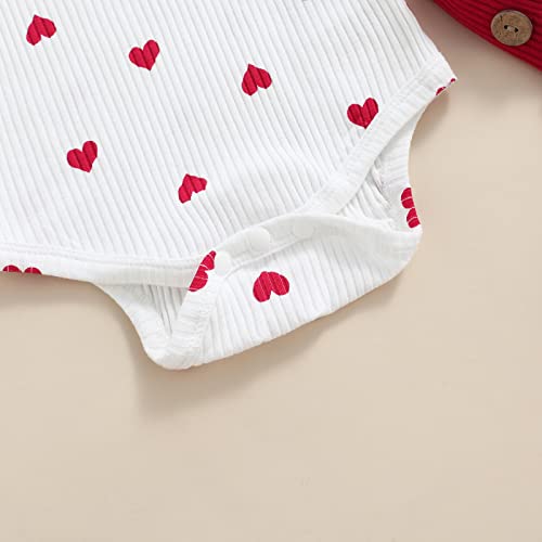Comeonze My First Valentine's Day Newborn Infant Baby Girl Outfits Heart Print Ribbed Romper Corduroy Strap Dress Skirt Set (Red,0-3 Months) #TOP5