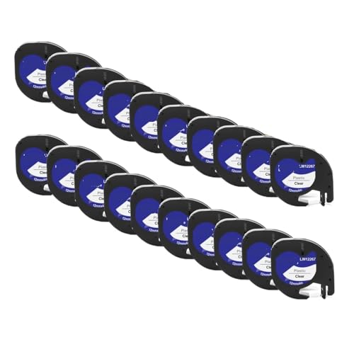 20PK�ADymo LetraTag 91201 �ƌ݊������蔒�n�ɍ��̃v���X�`�b�N���x���e�[�v LT-100H �}�V�� EVA LT100H �v�����^�P�[�X�p(20PK Black on Clear)