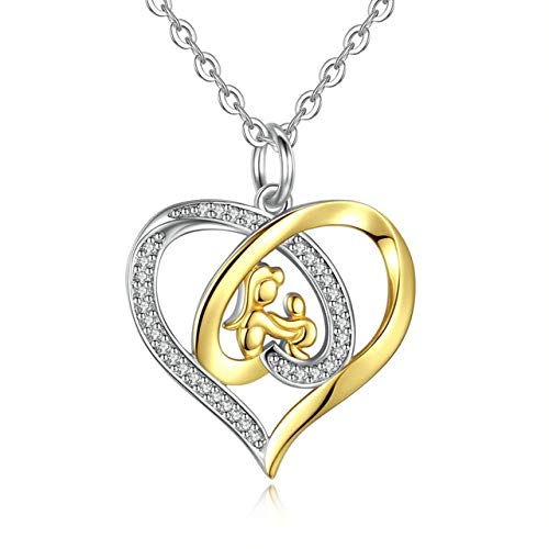 Collier mère et enfant en argent 925 et cristal doré