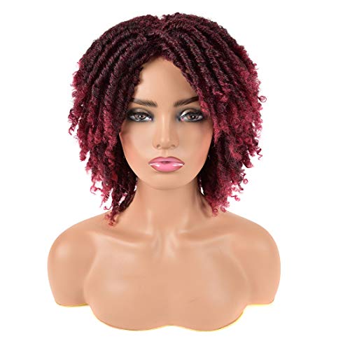8 inch Ombre Dreadlock Wigs Burgundy Short Faux Locs Braided Wig Short Curly Synthetic Wigs for Women(1B/Bug)