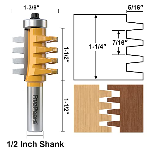 FivePears Finger Joint Router Bit with 1/2" Shank,Reversible Finger Joint Glue Joint Router Bit for Woodworking