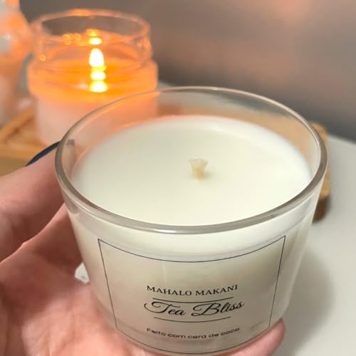 Vela Artesanal Aromática Chá Branco 100g – Aroma Relaxante, Queima Limpa e Duradoura – Mahalo Makani