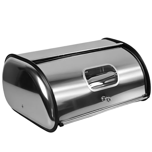DreamsEden Extra Large Bread Box with Viewing Window - Stainless Steel Roll-Up Lid Bin, Accommodates 2 Loaves for Kitchen Countertop Storage of Bread and Snacks