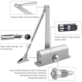 Automatic Door Closer Commercial or Home,for 99-132 lbs Residential and Commercial Light Doors Adjustable Size Hydraulic Buffer Door Closers Heavy Duty Cast Aluminum Body, Easy to Install(Silver)