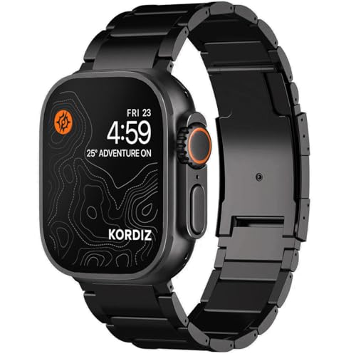 Image of KORDIZ Titanium Watch Band T01 - Fits Apple Watch ULTRA 3 & ULTRA 2 Black (49mm) - Adjustable Titanium Apple Watch Band with Secure Clasp - Premium Color Matching Band with Comfortable grip - Replacement Wristbands for iWatch (T01 | ULTRA Black)