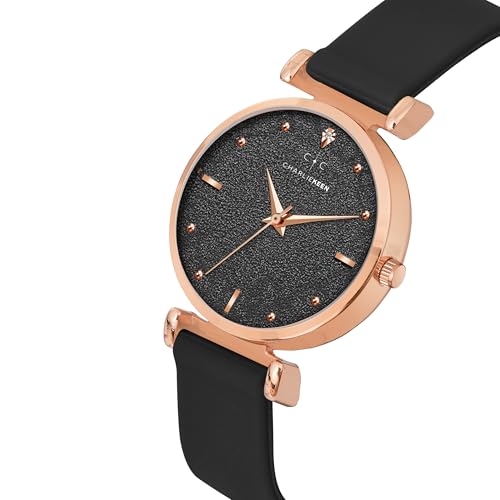 Image of CHARLIEKEEN Women's Analog Watch with Rose Gold Case, Silicone Band, Textured Dial, Crystal Markers