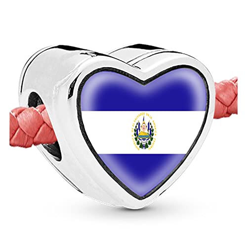 Mootael El Salvador Salvadoran Flag Heart Beads for bracelets Jewelry Making Silver Charms for Bracelets for Women Gifts