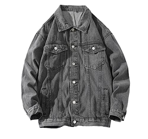 Manteau en denim noir uni veste homme structure streetwear haut de gamme L
