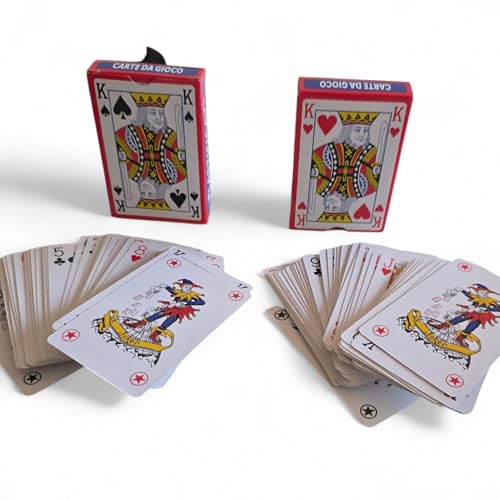 topolenashop Cartas francesas de jogo, 2 baralhos de 54 cartas plastificadas resistentes profissionais para poker, Burraco Scala 40 ponte deslizantes e fáceis de misturar, completo de mesa e viagem