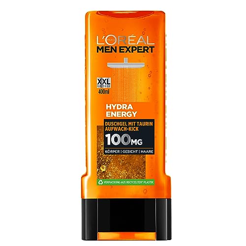 L'Oréal Paris Men Expert XXL Duschgel und Shampoo für Männer, Zur Reinigung von Körper, Haar und Gesicht, Herren Duschbad mit Taurin, Hydra Energy, 1 x 400 ml