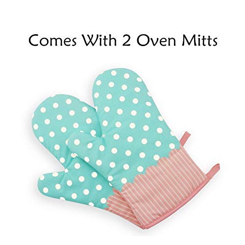 Set Of Two Oven Mitts | Heat Resistant Cotton Kitchen Pot Holder [Decorative Kitchen Oven Mitt] Oven Glove | Kitchen Mitts (Dotted Blue) #TOP4