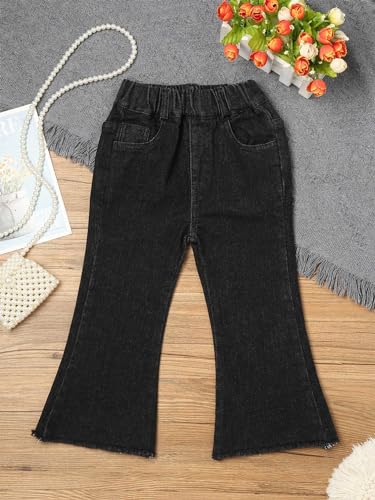 Bell Bottom Jeans for Kids Girls Elastic Waist Classic Flared Pants Retro Raw Hem Denim Pants3