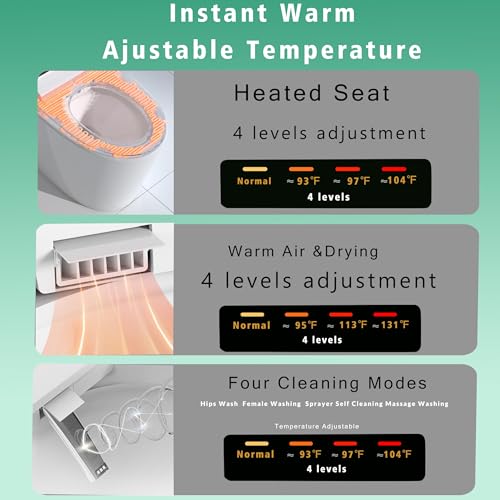 Inodoro inteligente alargado WinZo con bidé integrado, apertura y descarga automáticas, asiento suave y cierre automático, asiento calefactado ajustable sin manos y secado con aire caliente, color negro mate (sin cubierta de espuma) miniatura 4