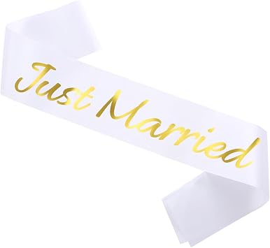 Just Married Sash with Gold Letters, Bachelorette Party Sash Bride to Be, Bridal Shower Hen Favours Accessories, Engagement Proposal, Bachelorette, Wedding Favors Accessories just Marrier white sash White
