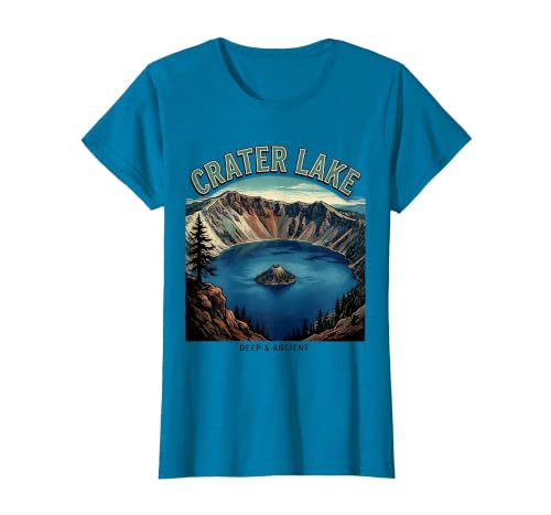 Crater Lake Deep Ancient Volcanic Caldera Design T-Shirt, Women, Sapphire Blue, 3X-Large
