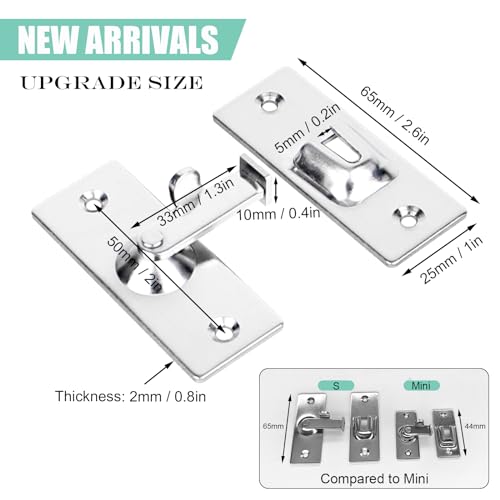 Image of WANLIAN MINI Size 90 Degree Door Latch Sliding Door Lock Screen Door Latch Pocket Door Latch | Quick-Access Locking for Privacy in Bathroom, Toilet, RVs & Small Spaces, Left Or Right Application, 304# Stainless Steel