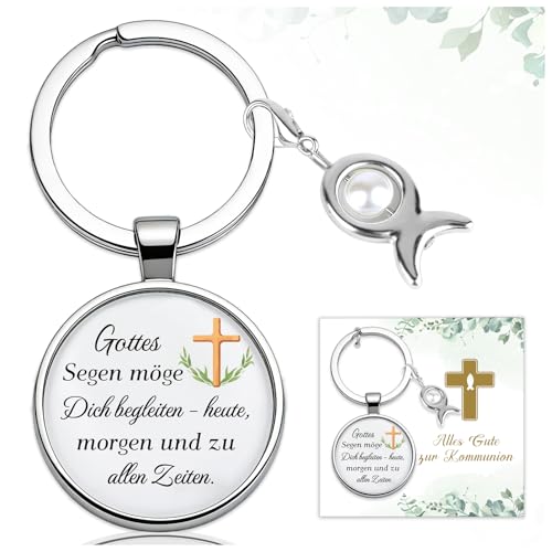 TUZELlYA Kommunion Geschenke Mädchen Junge Fische Schlüsselanhänger mit karte Erstkommunion Geschenke Kleine Kommunion Party Geschenke Gastgeschenke Alles Gute zur Kommunion
