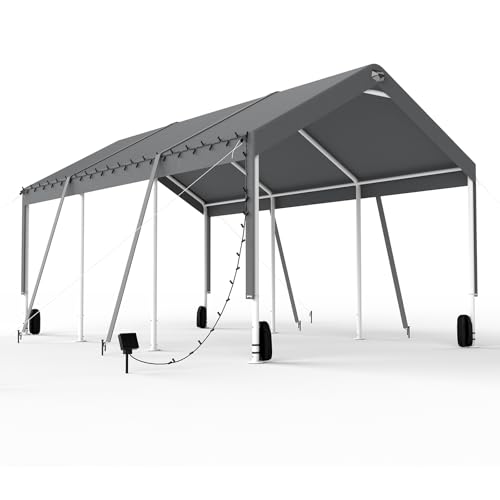Carport 3.65x6m wasserdicht mit Seitentüren Robustes Autozelt für ganzjährigen Schutz Portables Garagenzelt mit Stahlrahmen für Auto Motorrad und Outdoor Veranstaltungen