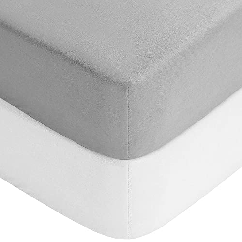 Image of Yoofoss Baby Crib Sheets for Boys Girls, Fitted Crib Sheet 2 Pack for Standard Crib and Toddler Mattress, Super Soft Microfiber Baby Sheet 28x52x8in(White-Grey)
