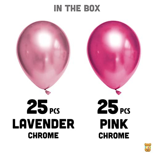 Image of Just Party 25Pcs Pink & 25Pcs Lavender Metallic Chrome Balloons with Shiny Surface For Birthdays /Anniversary /Engagement /Baby Shower /bachelorette Party Decorations (Pack of 50)