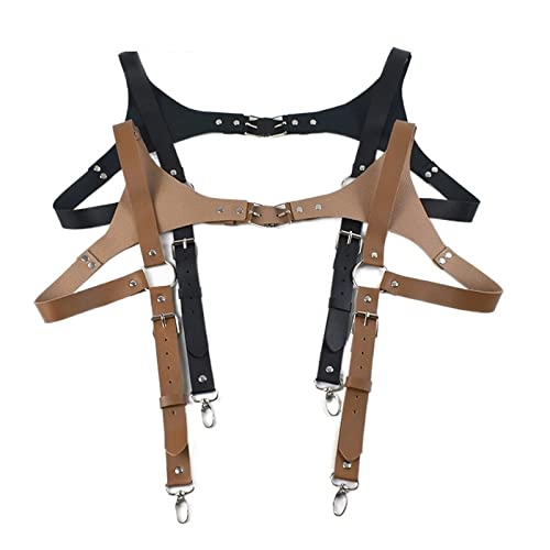 Suspensórios masculinos vintage tiras de couro suspensório suspensório masculino arnês punk peito al