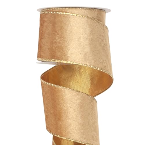 Gold Wired Velvet Ribbon, Christmas Ribbon Wired...