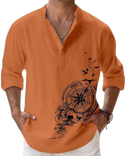 DEELMO Men’s Cotton Blend Short Kurta with Mandarin Collar, Unique Design and Full Sleeve in a Casual Style