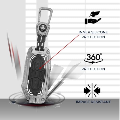 Image of KEYCEPT Metal Armor Key Cover Compatible for Kia Seltos 2024 2023 Facelift HTX | Sonet Facelift | Carens X Line 4 Button Smart Key with Keychain .