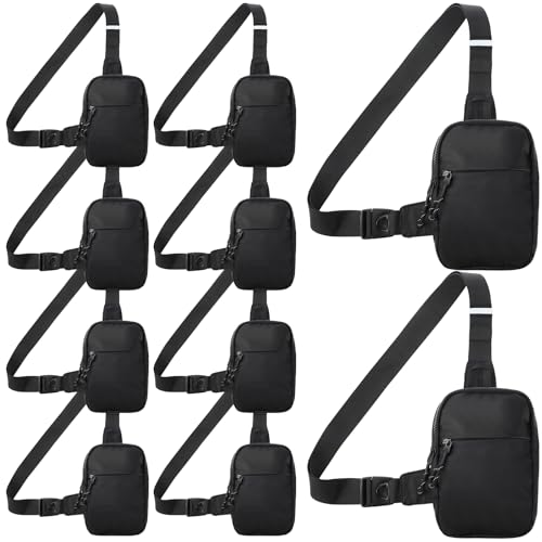 Image of Kajaia 10 Pack Small Crossbody Sling Bags Bulk for Men Fanny Packs Water Resistant Chest Bag Dual Pocket with Buckle Adjustable Strap Lightweight Casual Bag for Workout Travelling Running (Black)