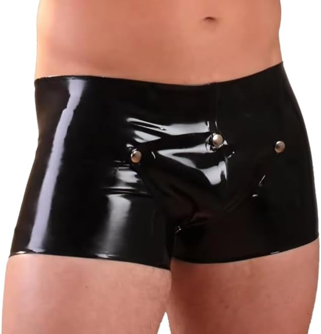 Handmade Latex Mens Boxer Shorts Rubber Fetish Panties With Hole Cover