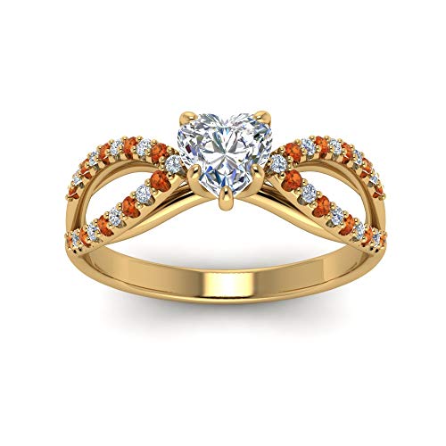 Image of 55Carat Choose Your Gemstone Reverse Pave Split Shank Diamond CZ Ring Yellow Gold Plated Heart Shape Split Shank Engagement Ring Minimal Modern Design Birthday Gift Wedding Gift US Size 4 to 12