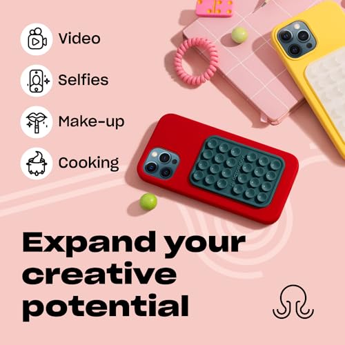 OCTOBUDDY - Silicone Suction Phone Case Adhesive Mount - Hands-Free, Strong Grip Holder for Selfies & Videos - Durable, Easy to Use - iPhone & Android Compatible - 2.25″ x 3.25″, Teal - Thumbnail 5