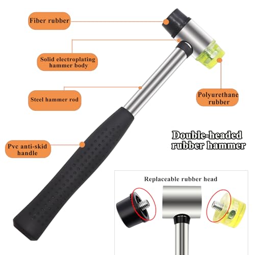 Image of 5Pcs Upholstery Staple Remover Tool Set Including U Tip Tack Puller,Dual Head Mallet Hammer(Soft Rubber) with Replacement Head，Removal Pliers for Furniture Floor Photo Frame