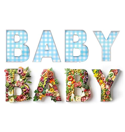 Pop Fizz Designs Charcuterie Board Letters I Baby or Bridal Shower Food Trays I Decorations Cardboard Letters for Charcuterie I Food Display Fillable Letters (Baby (Blue))