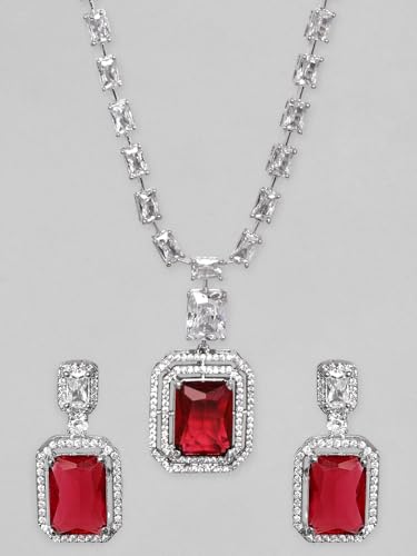 Image of Rubans Necklace Set American Diamond Zirconia Jewellery Gift for Women & Girls