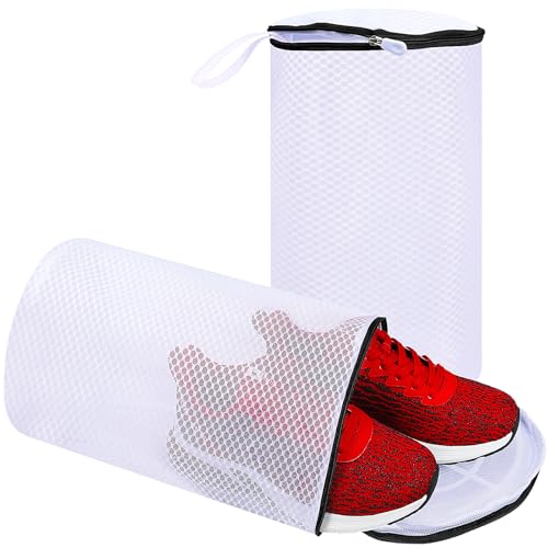 Vivifying Shoe Washing Machine Bag, 2PCS Honeycomb Mesh Laundry Bag with Auto Lock Zipper for Sneakers, Running Shoes, Sock, Bras, Delicates and Toys(7.8 x 7.8 x 14Inches)