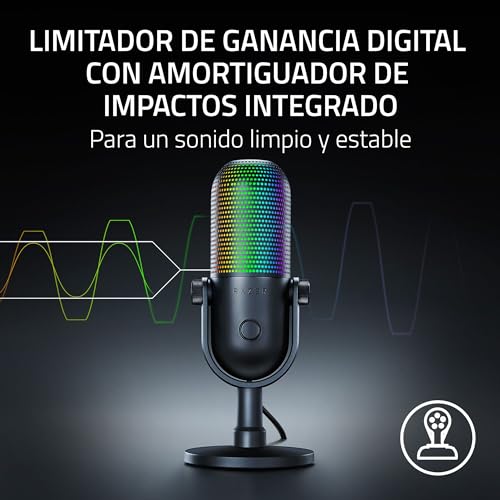 Miniatura 5 de Razer Seiren V3 Chroma - Micrófono USB RGB con pulsación para silenciar (Iluminación Reactiva Para Streaming y juegos, Micrófono de condensador supercardioide) Negro