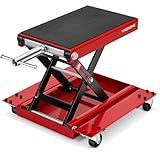 VIVOHOME 500KG Heavy Duty Steel Wide Deck Motorcycle Lift Jack Scissor Elevators Stand Hoist with Dolly and Hand Crank for ATV, Bikes, Garage Repair