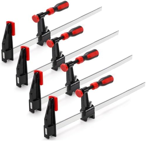 ZAVOOS Paquete de 4 abrazaderas de barra para carpintería, juego de abrazaderas F de acero de alta resistencia con una sola mano de 12 pulgadas, límite de carga de 600 libras, esparcidor paralelo de