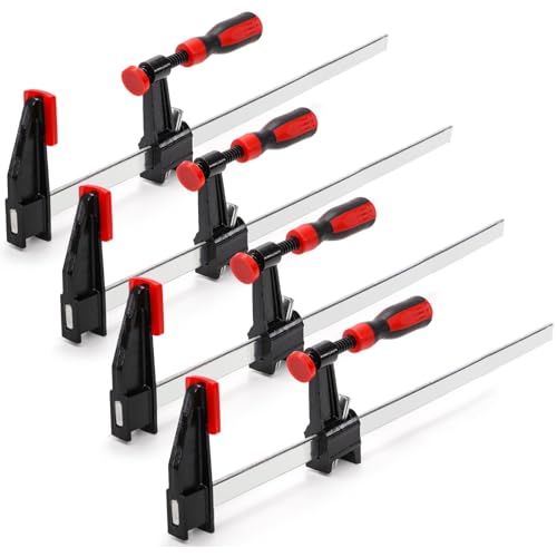 ZAVOOS 4 Pack Bar Clamps for Woodworking, 12 Inch One-Handed Medium Duty Steel F Clamps Set, 600 Lbs Load Limit Quick Release Wood Parallel Spreader for Woodworking, DIY Projects